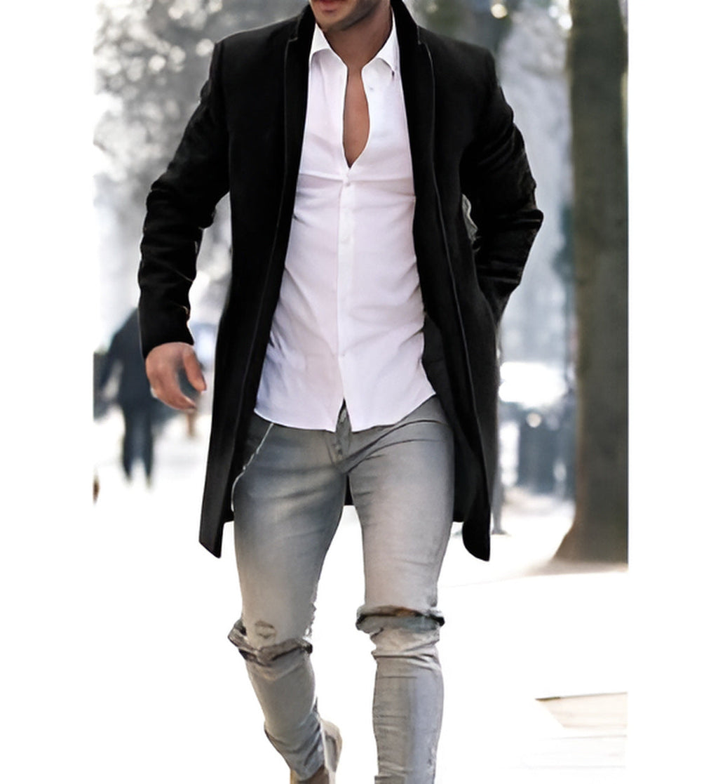 Mantel Herren schwarz tailliert mit Stehkragen - 2 - Atelier-Zofia