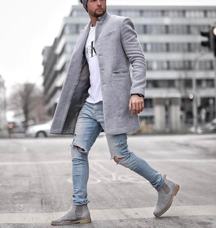 Mantel Herren schwarz tailliert mit Stehkragen - 3 - Atelier-Zofia