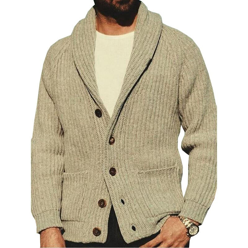 Cardigan Herren grau mit breitem Kragen und Knopfleiste - 2 - Atelier-Zofia
