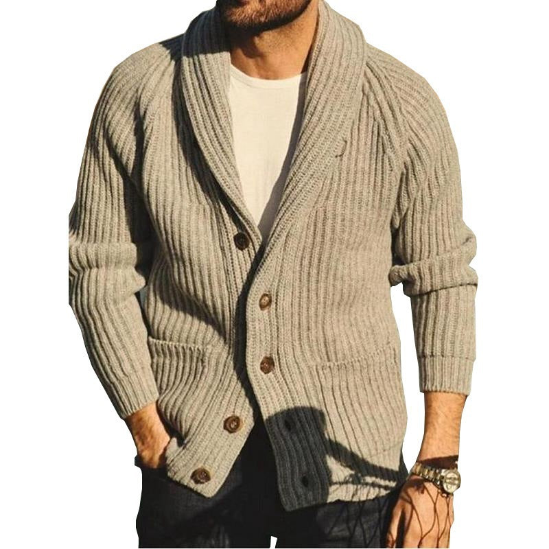 Cardigan Herren grau mit breitem Kragen und Knopfleiste - 5 - Atelier-Zofia