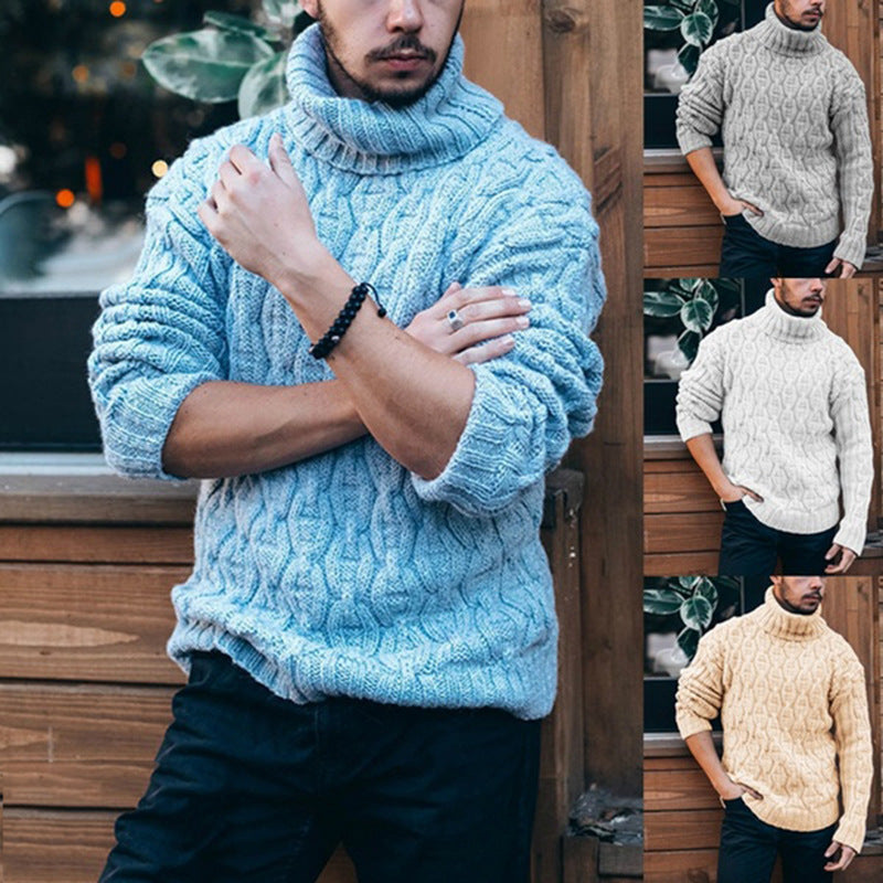 Pullover Herren blau mit hohem Kragen und strukturiertem Muster - 3 - Atelier-Zofia