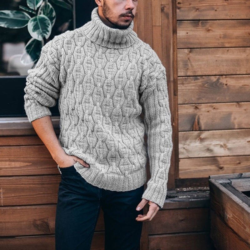 Pullover Herren blau mit hohem Kragen und strukturiertem Muster - 4 - Atelier-Zofia