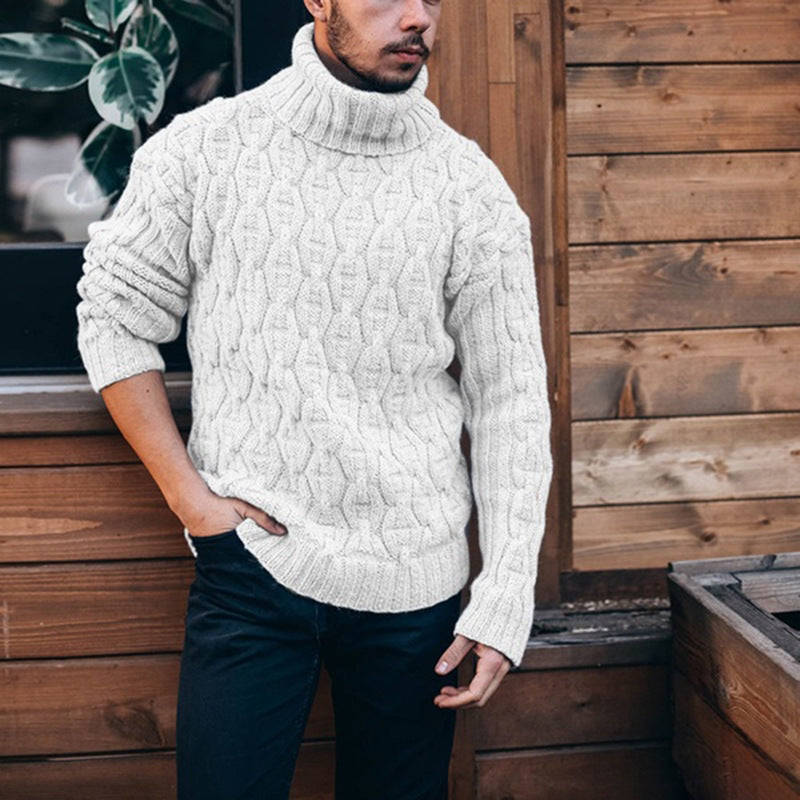 Pullover Herren blau mit hohem Kragen und strukturiertem Muster - 5 - Atelier-Zofia