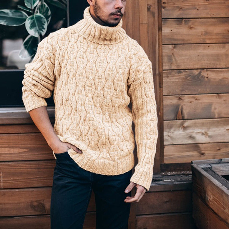 Pullover Herren blau mit hohem Kragen und strukturiertem Muster - 6 - Atelier-Zofia