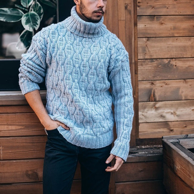 Pullover Herren blau mit hohem Kragen und strukturiertem Muster - 8 - Atelier-Zofia