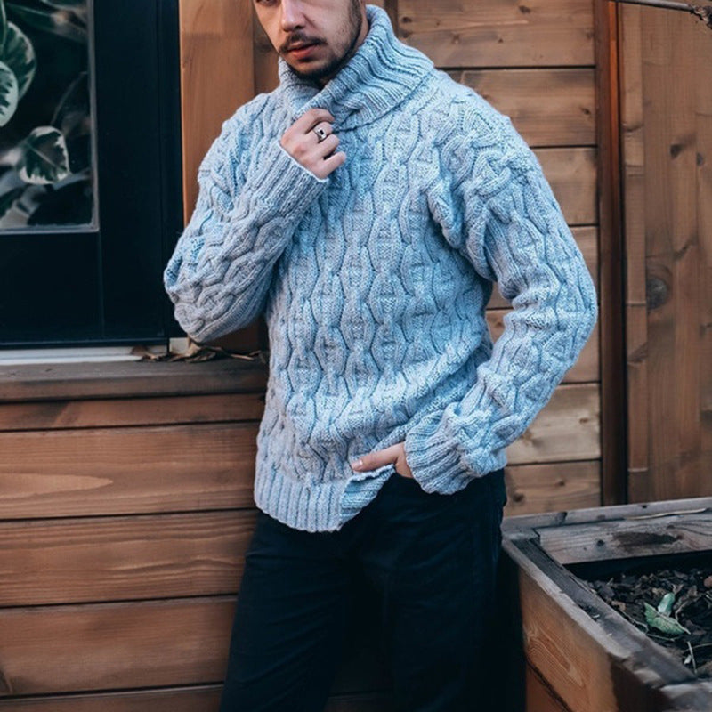 Pullover Herren blau mit hohem Kragen und strukturiertem Muster - 9 - Atelier-Zofia