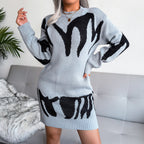 Kleid Damen blau figurbetont mit Rundhalsausschnitt und langen Ärmeln - 2 - Atelier-Zofia