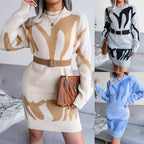 Kleid Damen blau figurbetont mit Rundhalsausschnitt und langen Ärmeln - 3 - Atelier-Zofia