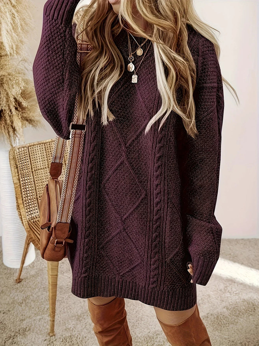Pullover Damen braun oversized mit strukturiertem Design - 2 - Atelier-Zofia