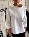 Bluse Damen schwarz tailliert mit weitem Kragen und 3/4-Ärmeln - 1 - Atelier-Zofia