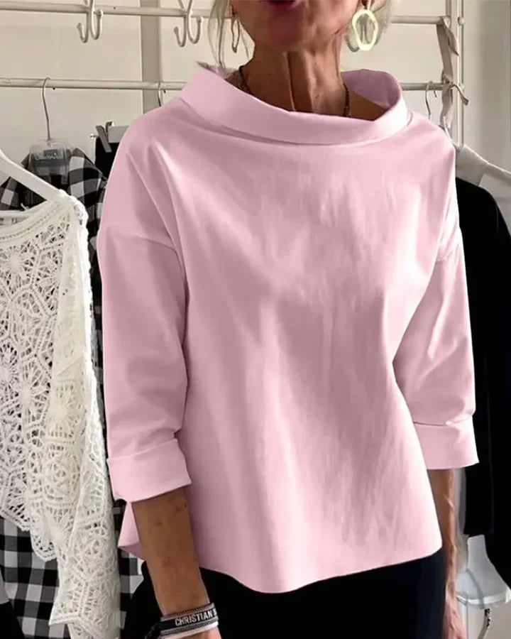 Bluse Damen schwarz tailliert mit weitem Kragen und 3/4-Ärmeln - 3 - Atelier-Zofia