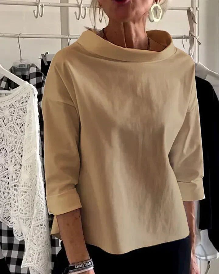 Bluse Damen schwarz tailliert mit weitem Kragen und 3/4-Ärmeln - 5 - Atelier-Zofia