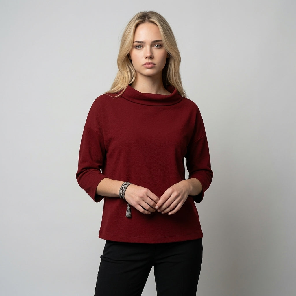 Bluse Damen schwarz tailliert mit weitem Kragen und 3/4-Ärmeln - 7 - Atelier-Zofia