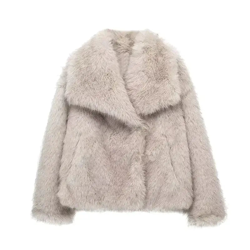 Damen Jacke grau weit mit weitem Kragen und langen Ärmeln - 7 - Atelier-Zofia