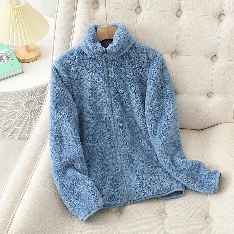 Damenjacke blau mit hohem Kragen und lockerer Passform - 3 - Atelier-Zofia