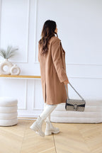 Damen Mantel beige tailliert mit Knopfdetail - 14 - Atelier-Zofia