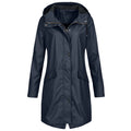 Regenjacke Damen blau tailliert mit Kapuze und Taschen - 1 - Atelier-Zofia