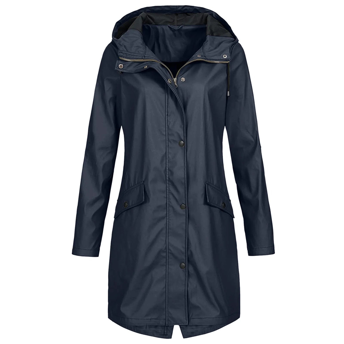 Regenjacke Damen blau tailliert mit Kapuze und Taschen - 1 - Atelier-Zofia