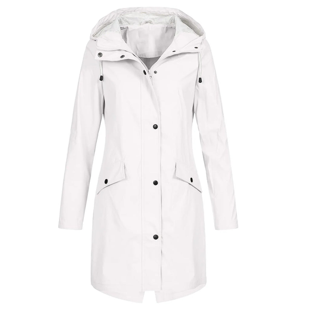 Regenjacke Damen blau tailliert mit Kapuze und Taschen - 2 - Atelier-Zofia