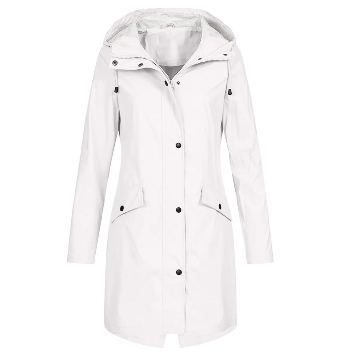 Regenjacke Damen blau tailliert mit Kapuze und Taschen - 2 - Atelier-Zofia