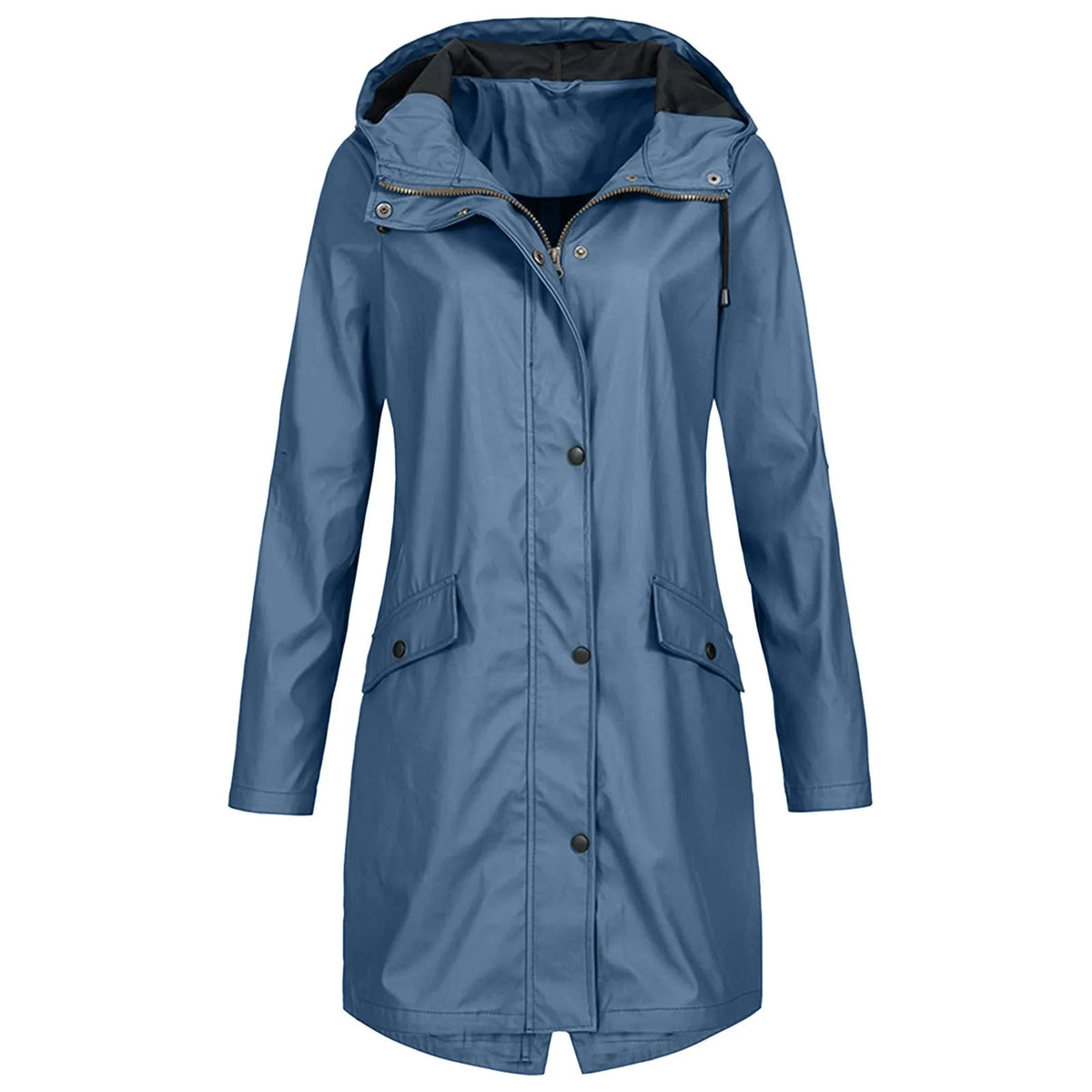 Regenjacke Damen blau tailliert mit Kapuze und Taschen - 3 - Atelier-Zofia