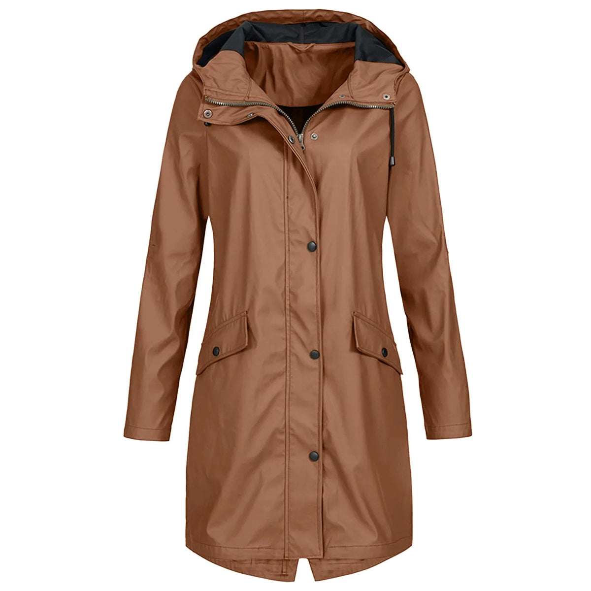 Regenjacke Damen blau tailliert mit Kapuze und Taschen - 4 - Atelier-Zofia