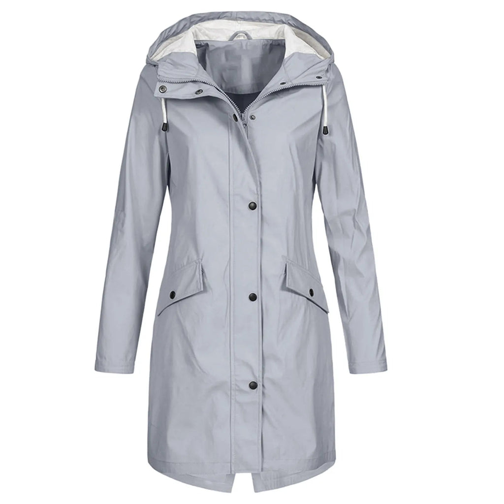 Regenjacke Damen blau tailliert mit Kapuze und Taschen - 5 - Atelier-Zofia