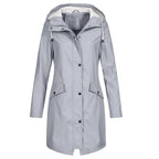 Regenjacke Damen blau tailliert mit Kapuze und Taschen - 5 - Atelier-Zofia