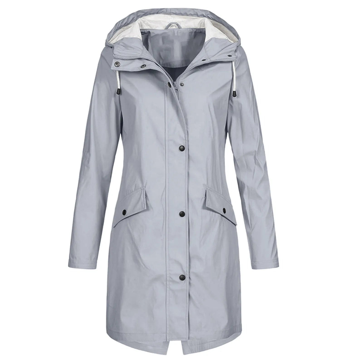 Regenjacke Damen blau tailliert mit Kapuze und Taschen - 5 - Atelier-Zofia
