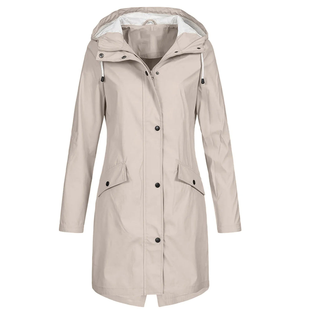 Regenjacke Damen blau tailliert mit Kapuze und Taschen - 6 - Atelier-Zofia