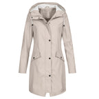 Regenjacke Damen blau tailliert mit Kapuze und Taschen - 6 - Atelier-Zofia
