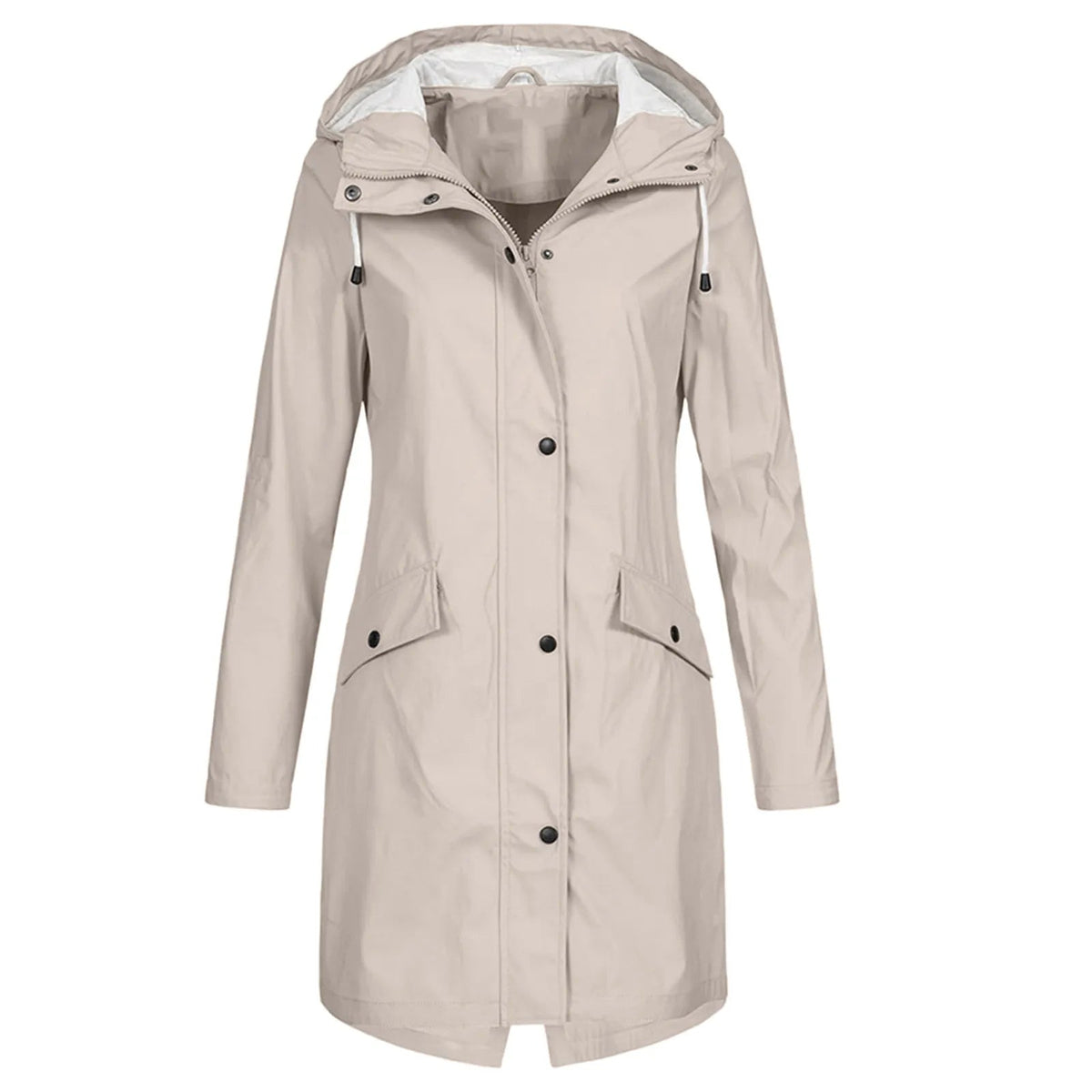 Regenjacke Damen blau tailliert mit Kapuze und Taschen - 6 - Atelier-Zofia