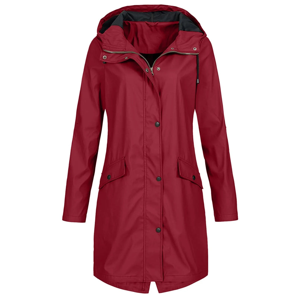 Regenjacke Damen blau tailliert mit Kapuze und Taschen - 7 - Atelier-Zofia
