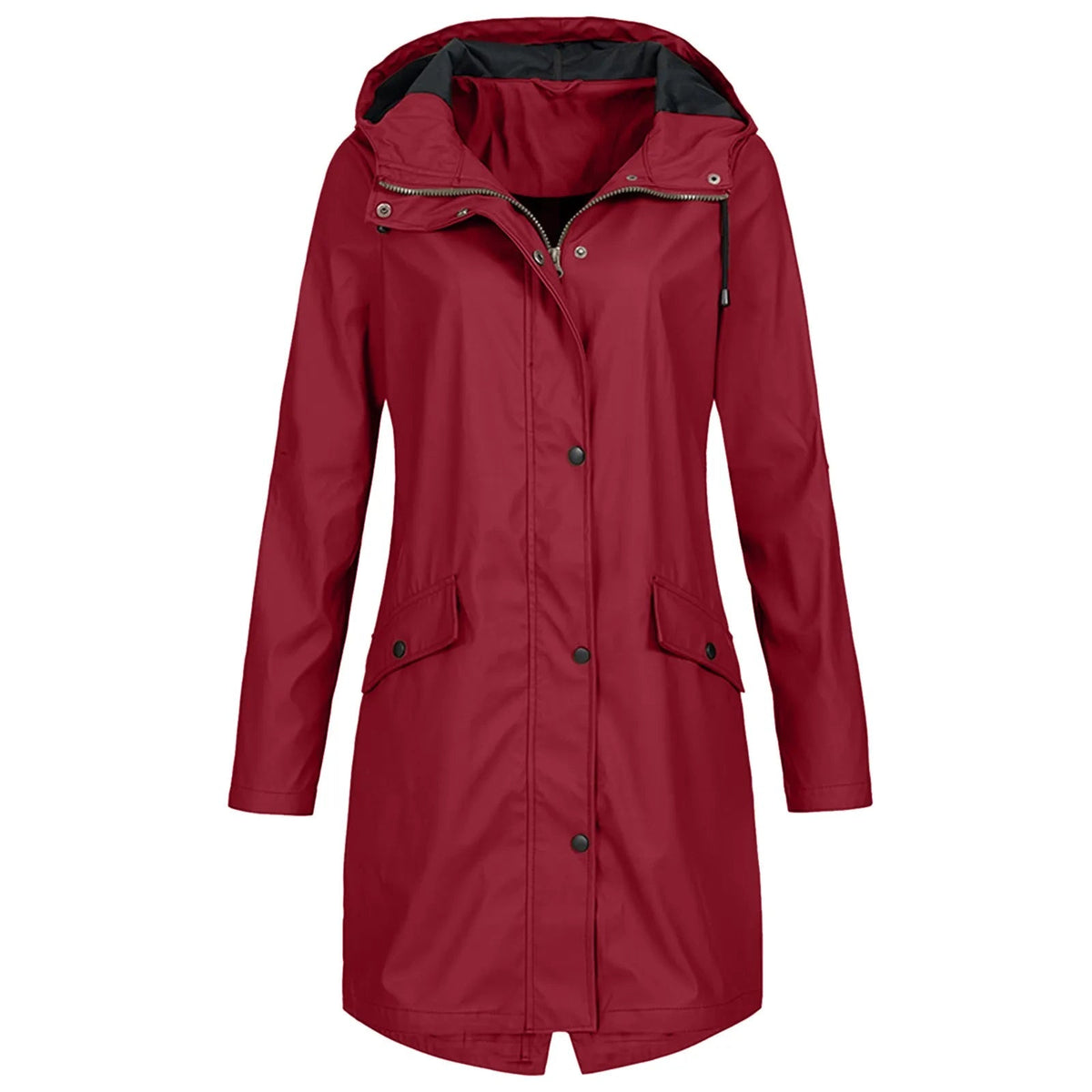 Regenjacke Damen blau tailliert mit Kapuze und Taschen - 7 - Atelier-Zofia