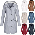 Regenjacke Damen blau tailliert mit Kapuze und Taschen - 8 - Atelier-Zofia