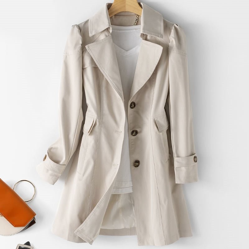 Trenchcoat Damen beige tailliert mit klassischem Revers - 1 - Atelier-Zofia