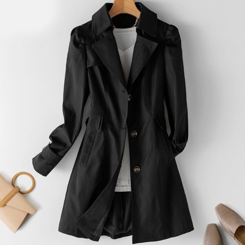 Trenchcoat Damen beige tailliert mit klassischem Revers - 2 - Atelier-Zofia