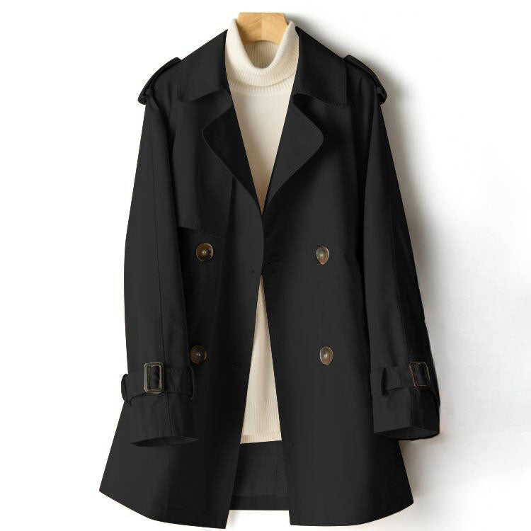 Trenchcoat Damen schwarz tailliert mit doppelter Knopfleiste - 3 - Atelier-Zofia