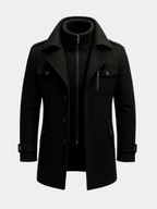 Wollmantel Herren schwarz tailliert mit Stehkragen und Taschen - 4 - Atelier-Zofia