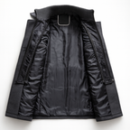 Wollmantel Herren schwarz tailliert mit Stehkragen und Taschen - 6 - Atelier-Zofia