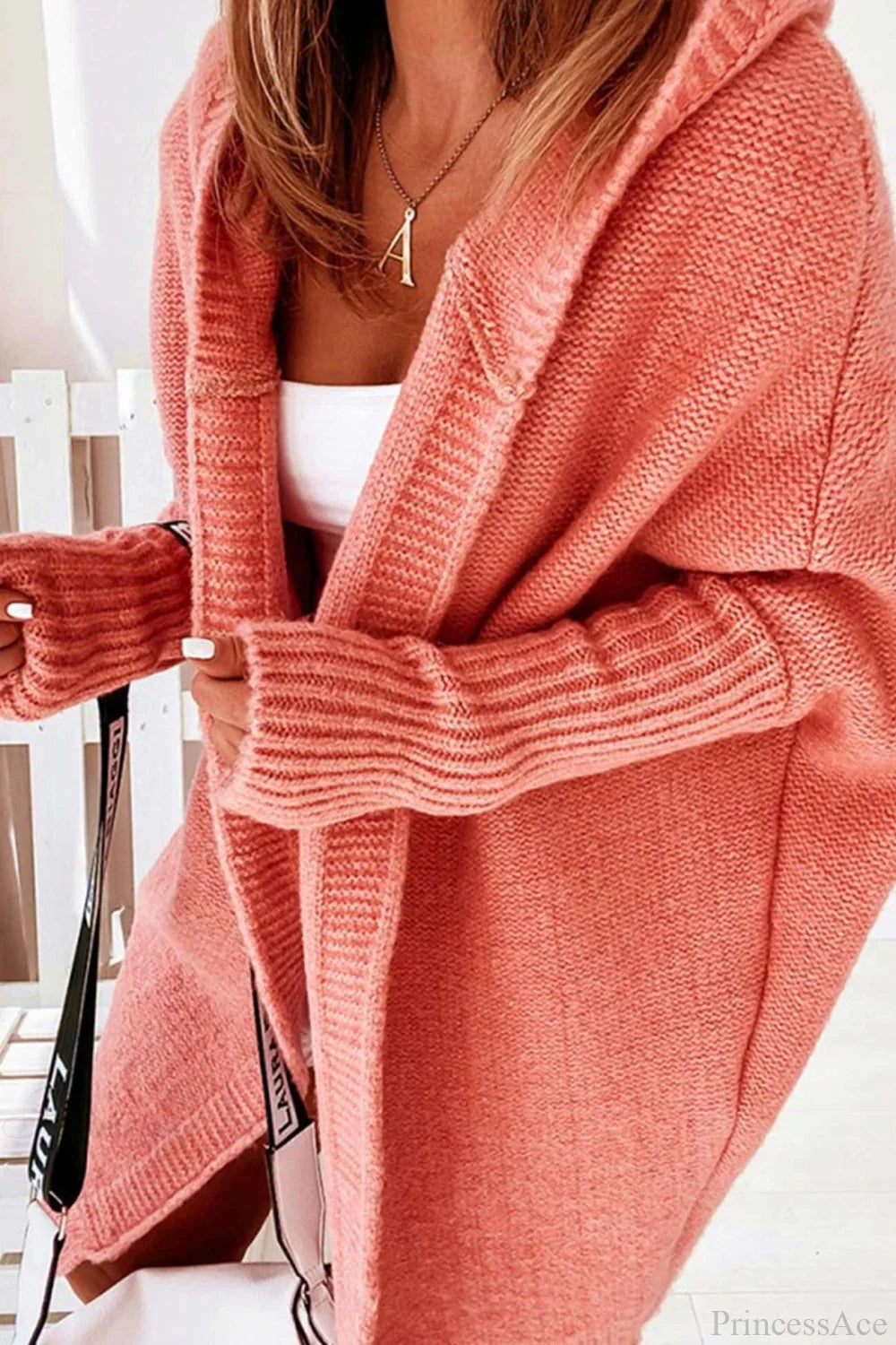 Cardigan Damen rosa lässig mit Kapuze und langen Ärmeln - 2 - Atelier-Zofia