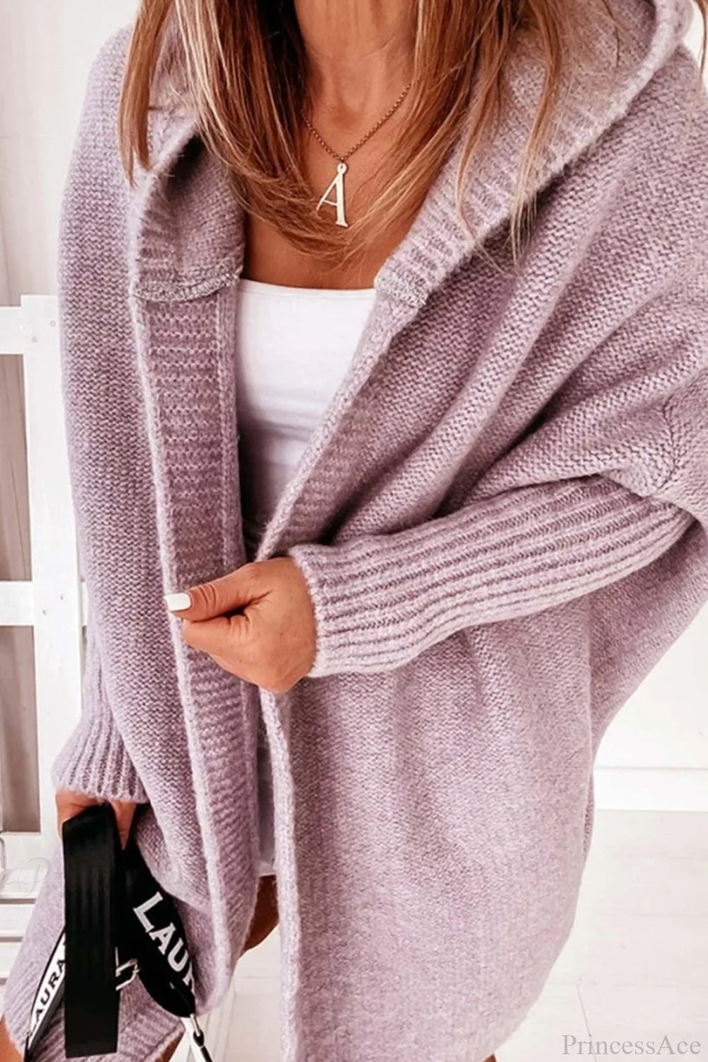 Cardigan Damen rosa lässig mit Kapuze und langen Ärmeln - 3 - Atelier-Zofia