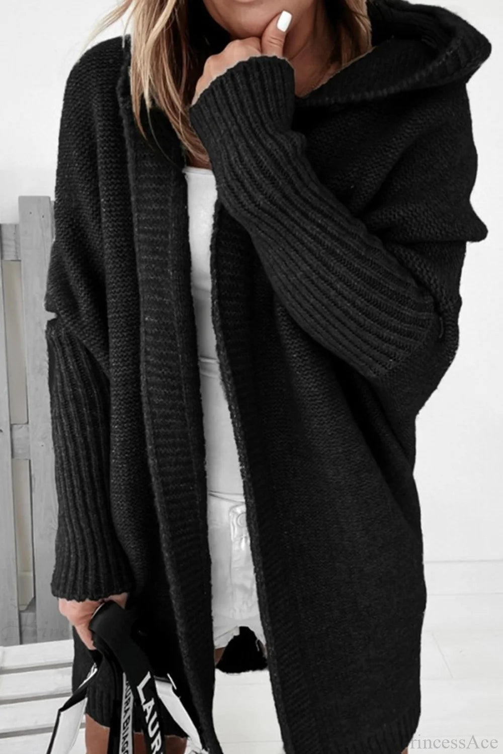 Cardigan Damen rosa lässig mit Kapuze und langen Ärmeln - 4 - Atelier-Zofia