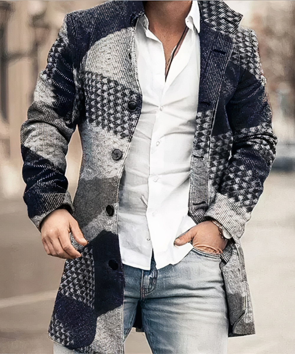 Herren Mantel grau kariert tailliert mit Reverskragen - 1 - Atelier-Zofia