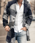 Herren Mantel grau kariert tailliert mit Reverskragen - 1 - Atelier-Zofia