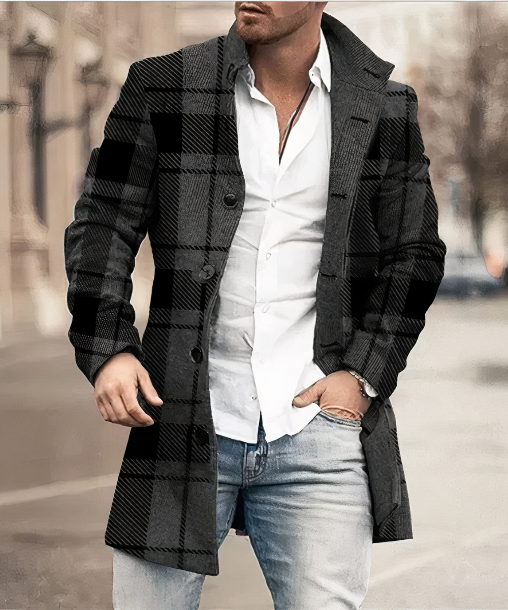 Herren Mantel grau kariert tailliert mit Reverskragen - 2 - Atelier-Zofia