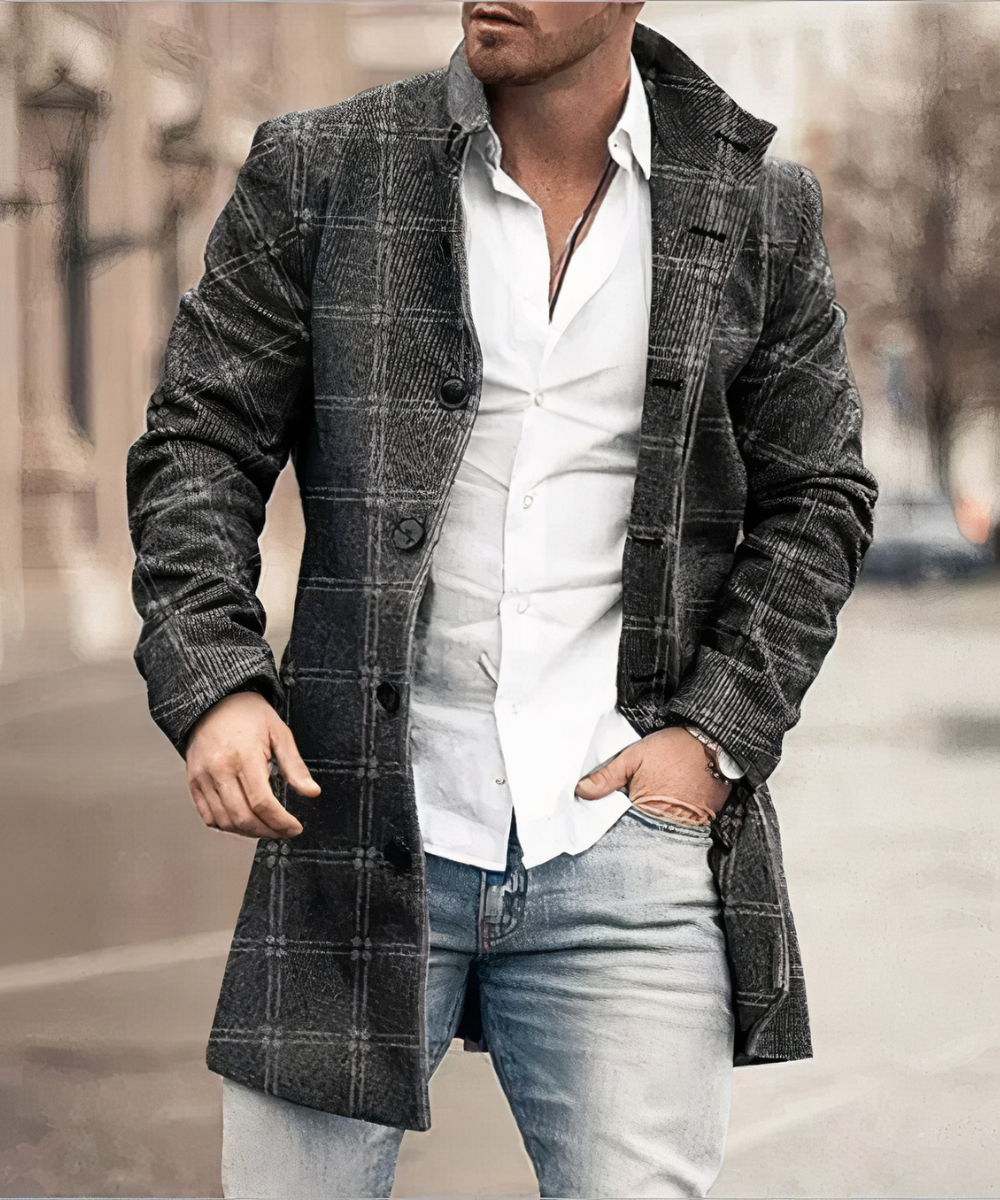 Herren Mantel grau kariert tailliert mit Reverskragen - 3 - Atelier-Zofia