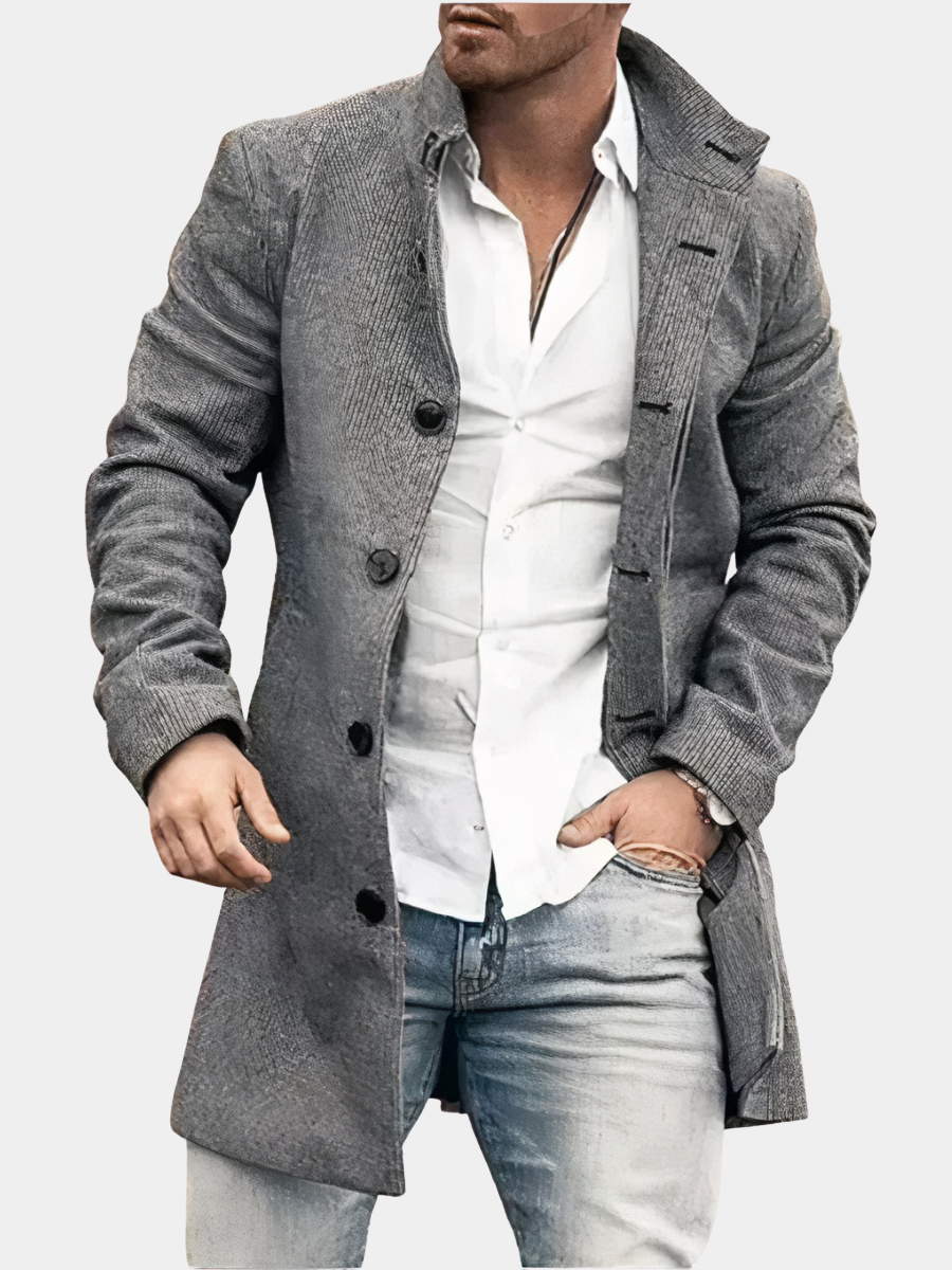 Herren Mantel grau kariert tailliert mit Reverskragen - 4 - Atelier-Zofia