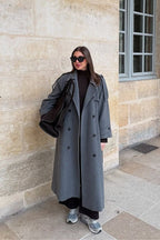 Mantel Damen schwarz weit mit doppelter Knopfleiste - 1 - Atelier-Zofia
