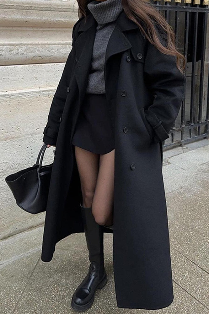 Mantel Damen schwarz weit mit doppelter Knopfleiste - 2 - Atelier-Zofia